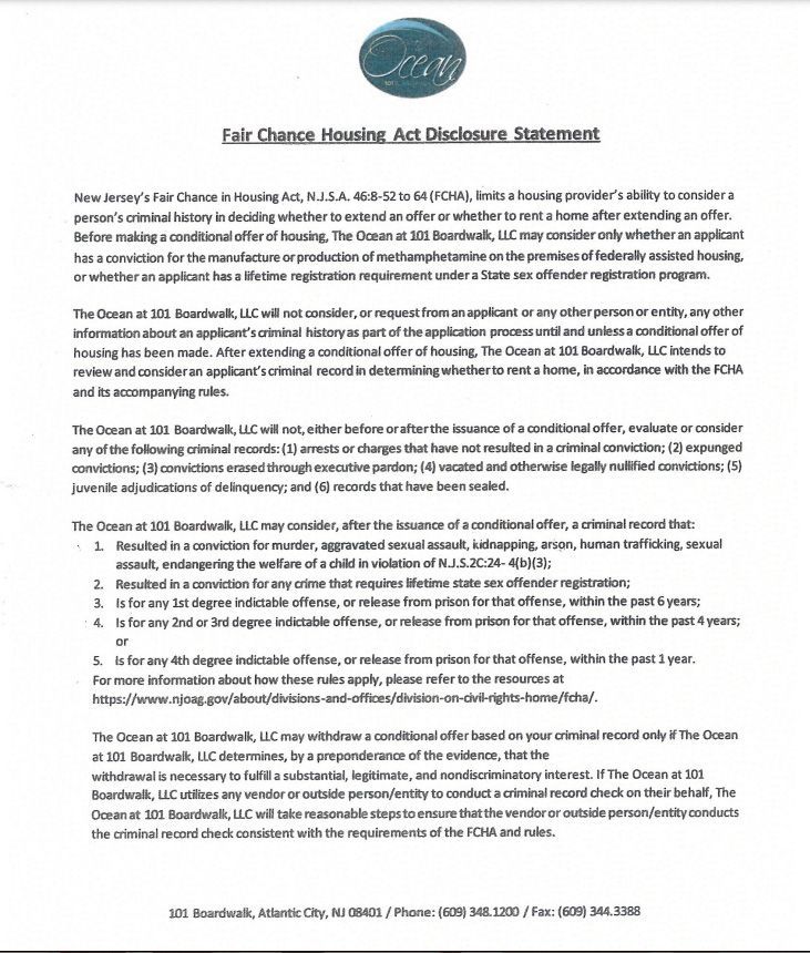 A copy of a fair chance housing act disclosure statement on a white background.