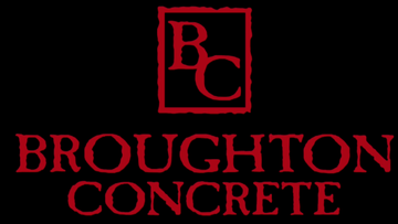 Broughton Concrete logo in grayscale with stylized BC monogram and company name
