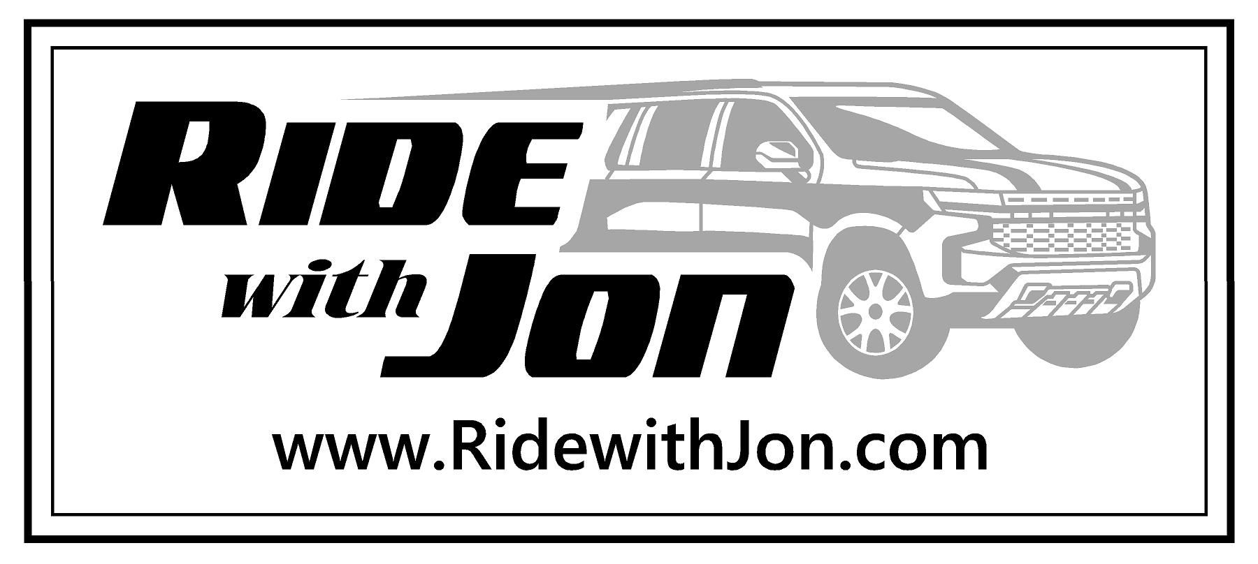 Ride with Jon logo with text and an SUV graphic; a website address is at the bottom.