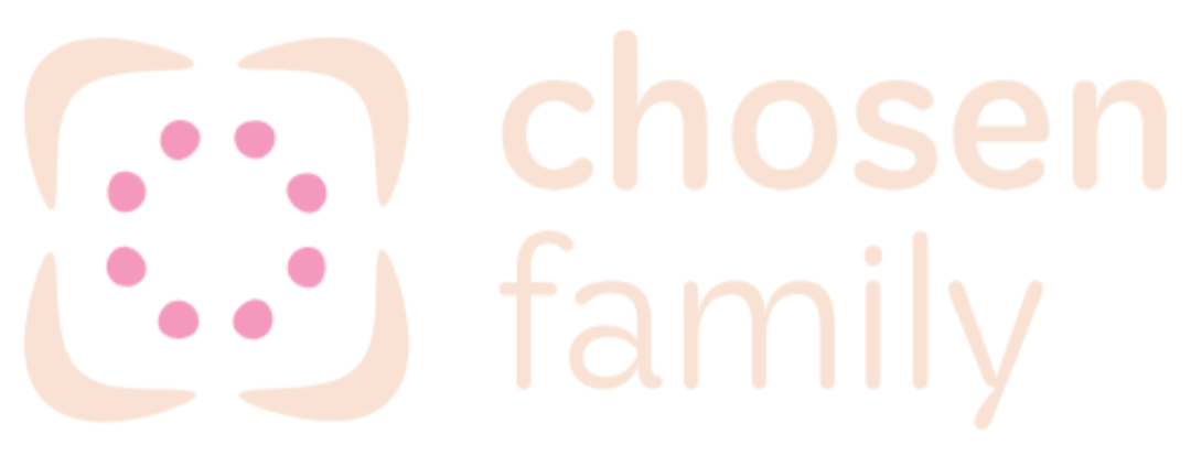 Logo: "chosen family" text with a floral-like design above.