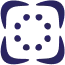 Dark blue abstract logo with eight dots inside a square with rounded corners.