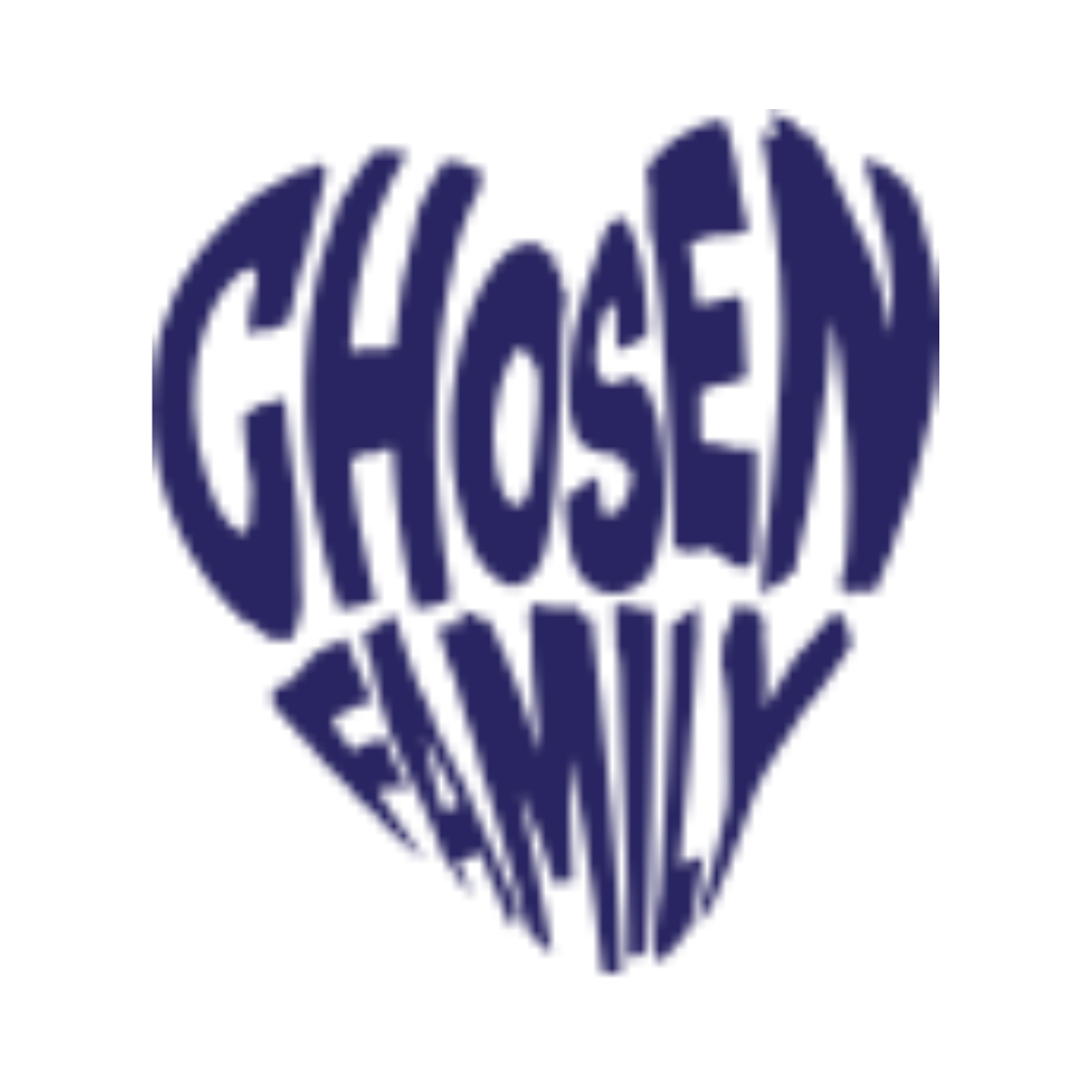 Blue heart-shaped logo with "CHOSEN FAMILY" written inside.