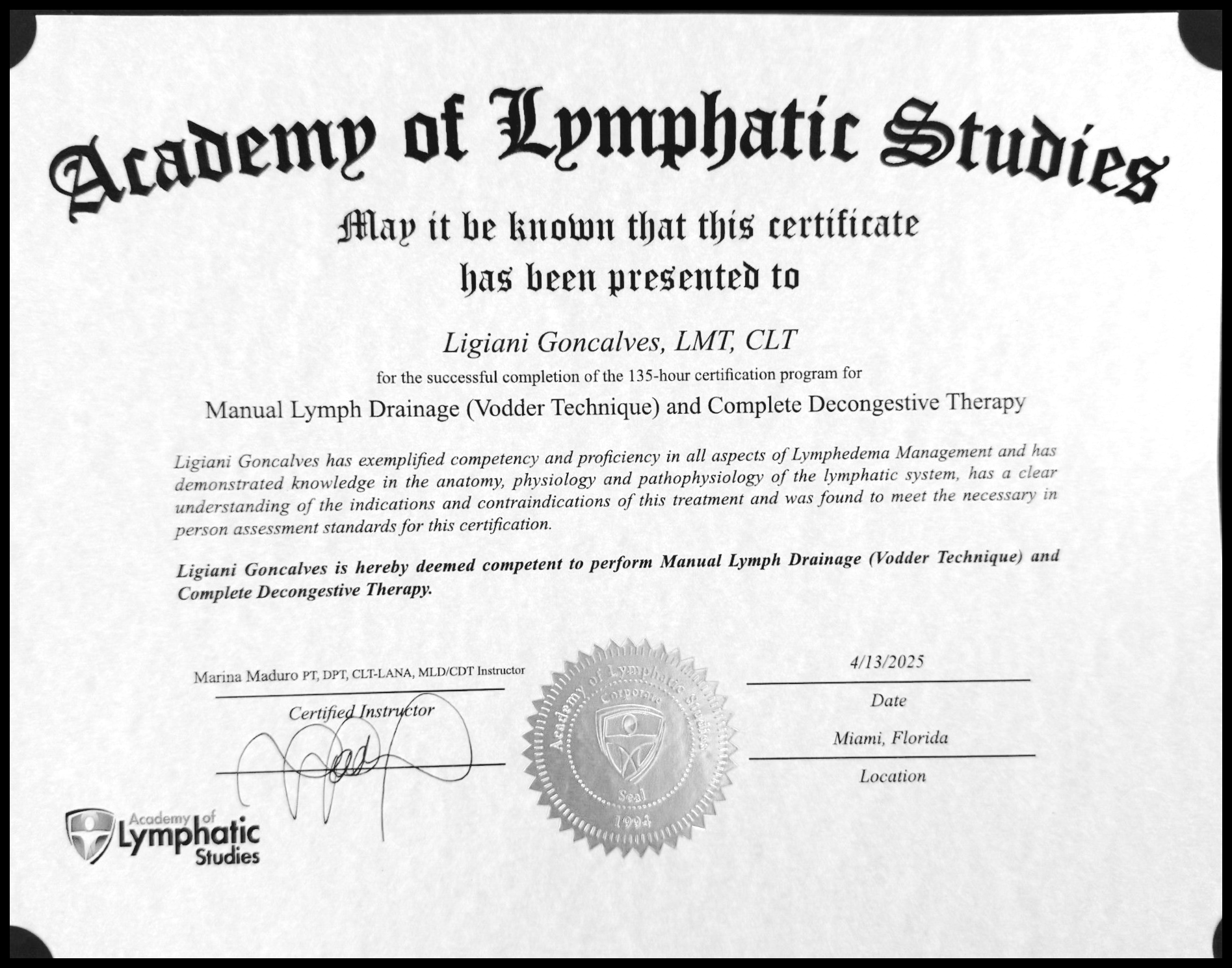 A certificate for a certified member of abmp.