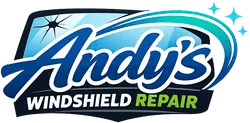 Andy&rsquo;s Windshield Repair logo in blue, white, black, and green with sparkles