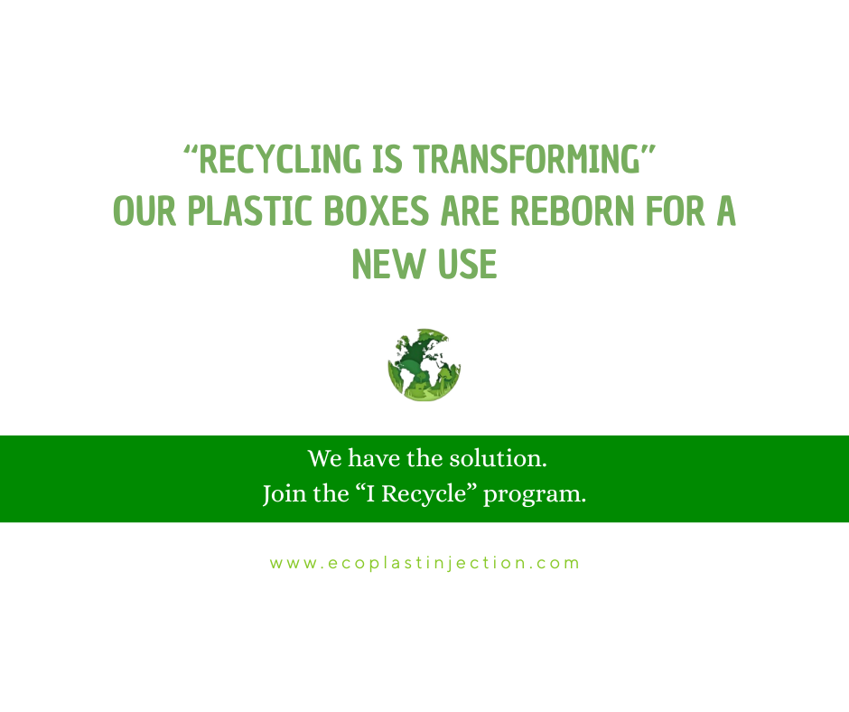 Green recycling poster: “Recycling is transforming” and “Join the I Recycle program.”