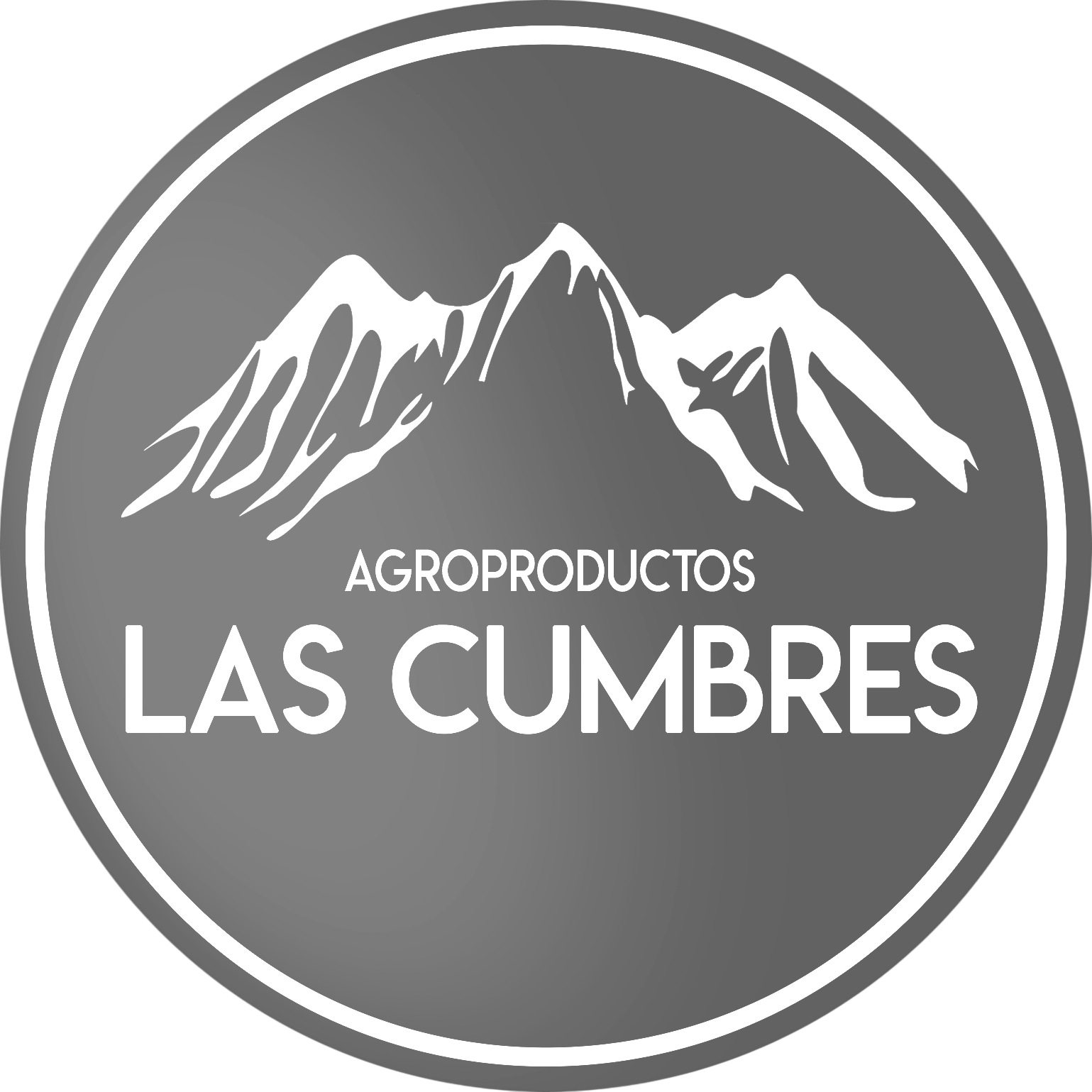 Gray circular logo with mountains and the text “Agroproductos Las Cumbres”