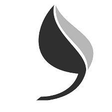Abstract black, gray, and white leaf-like logo on a white background