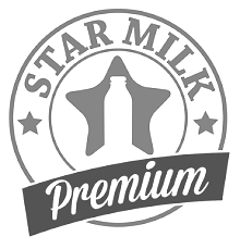 Gray “Star Milk Premium” logo with a milk bottle inside a star and two stars on the sides.
