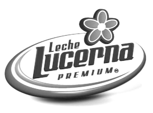 Leche Lucerna Premium logo with a flower icon in black and white on a white background
