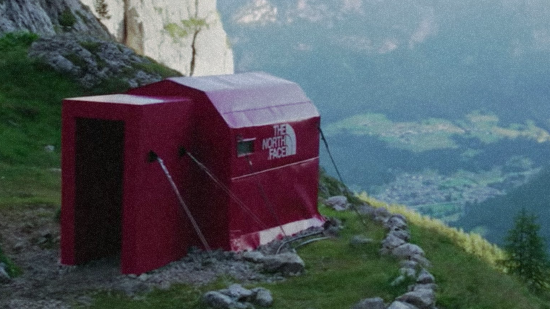 North Face pop up shop on the side of a mountain.