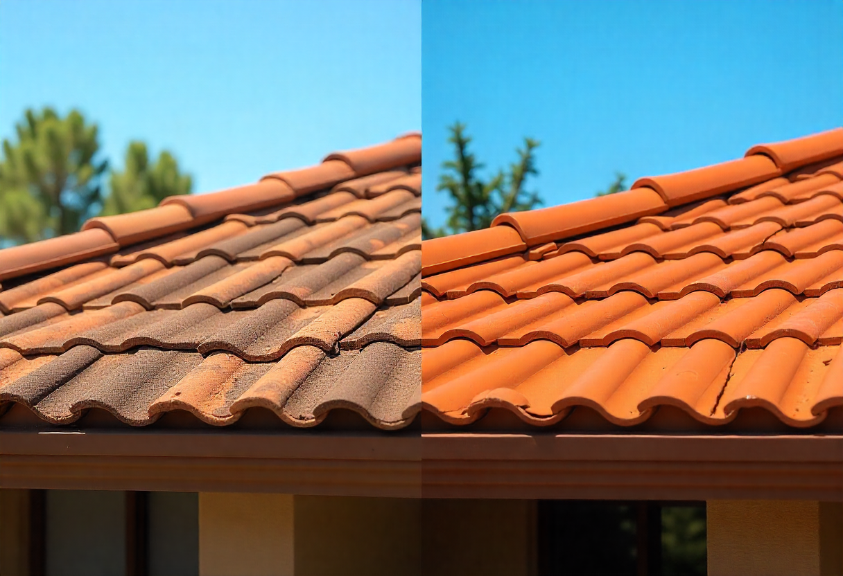 Driveway Cleaning (Yuma, AZ)
Before and after pressure washing of a concrete driveway in Yuma, AZ – stains and dirt completely removed.