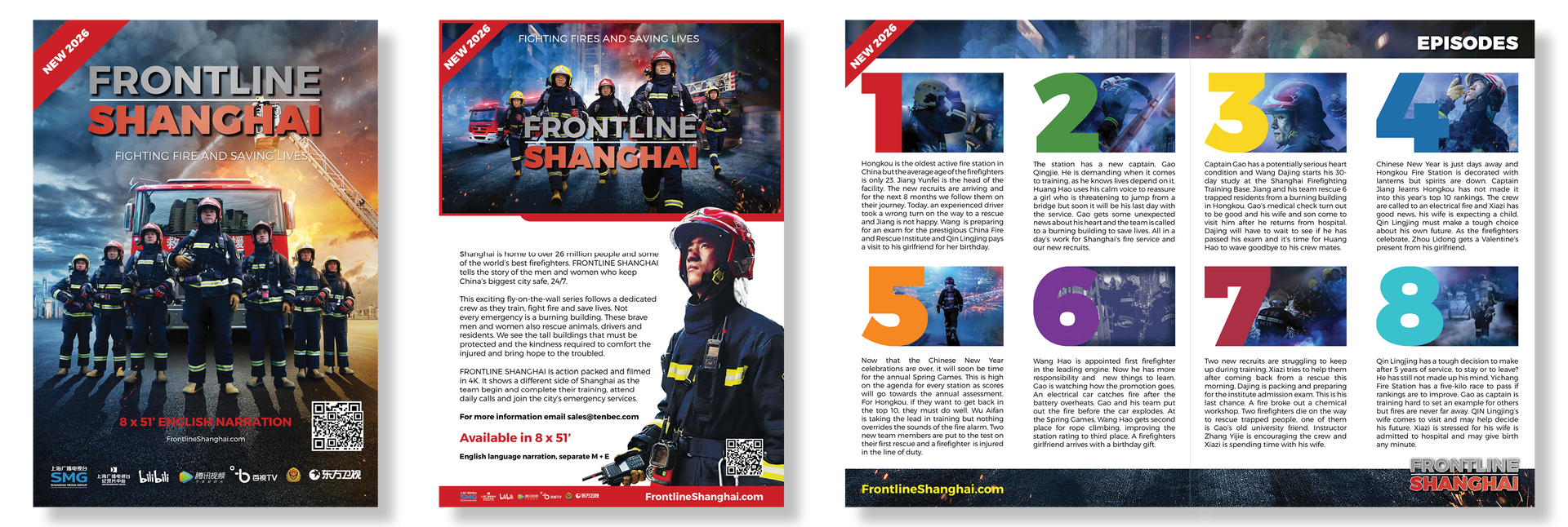 Frontline Shanghai sales information flyer front and back and episode list.