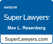 Blue Super Lawyers rating badge with the name Max L. Rosenberg and SuperLawyers.com at the bottom