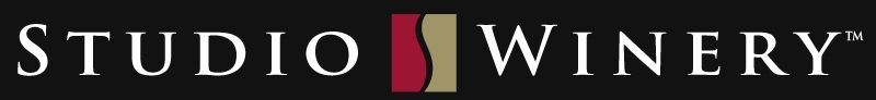The studio winery logo is on a black background