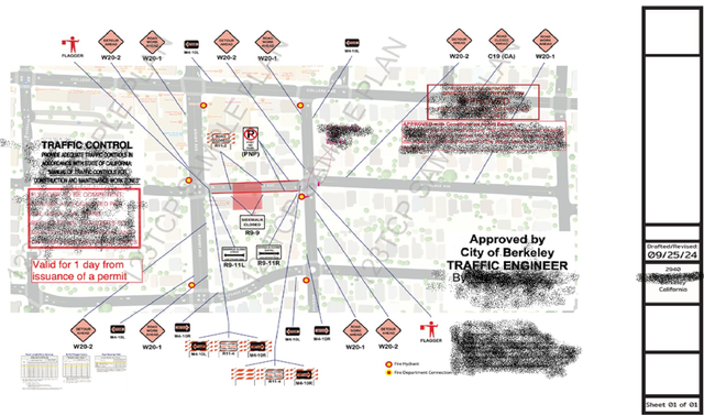 City roadway layout diagram with labeled routes, arrows, and annotated zones on a white background