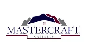 Mastercraft Cabinets logo with dark blue and maroon roof design above text
