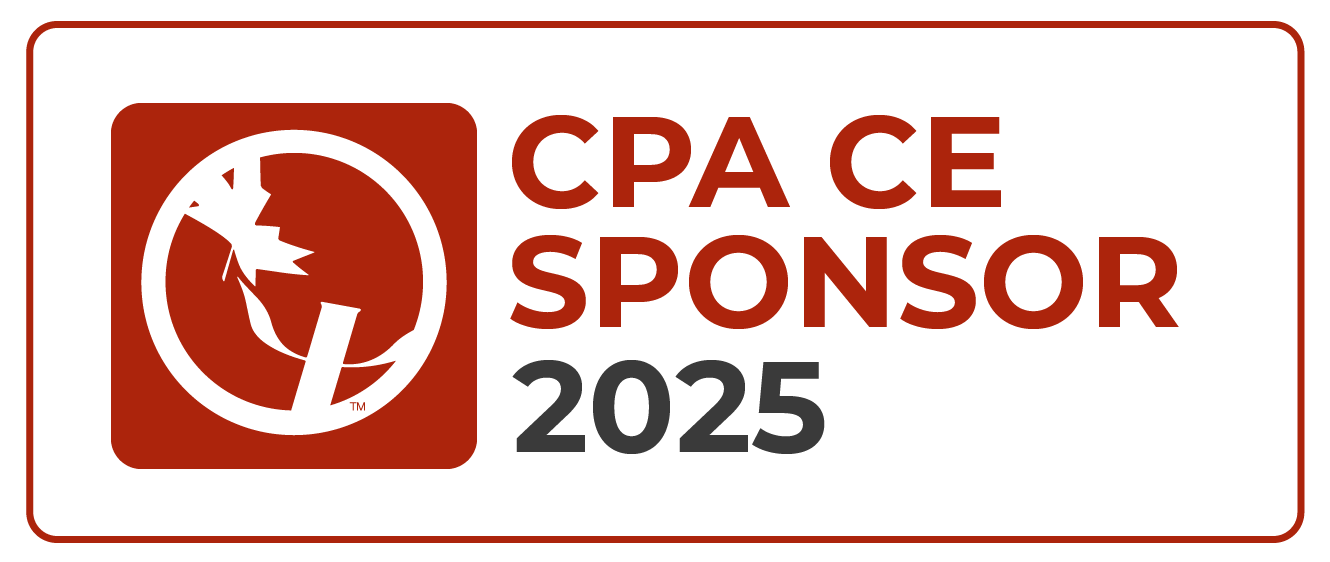 CPA CE Sponsor 2025 logo in red and white with globe icon