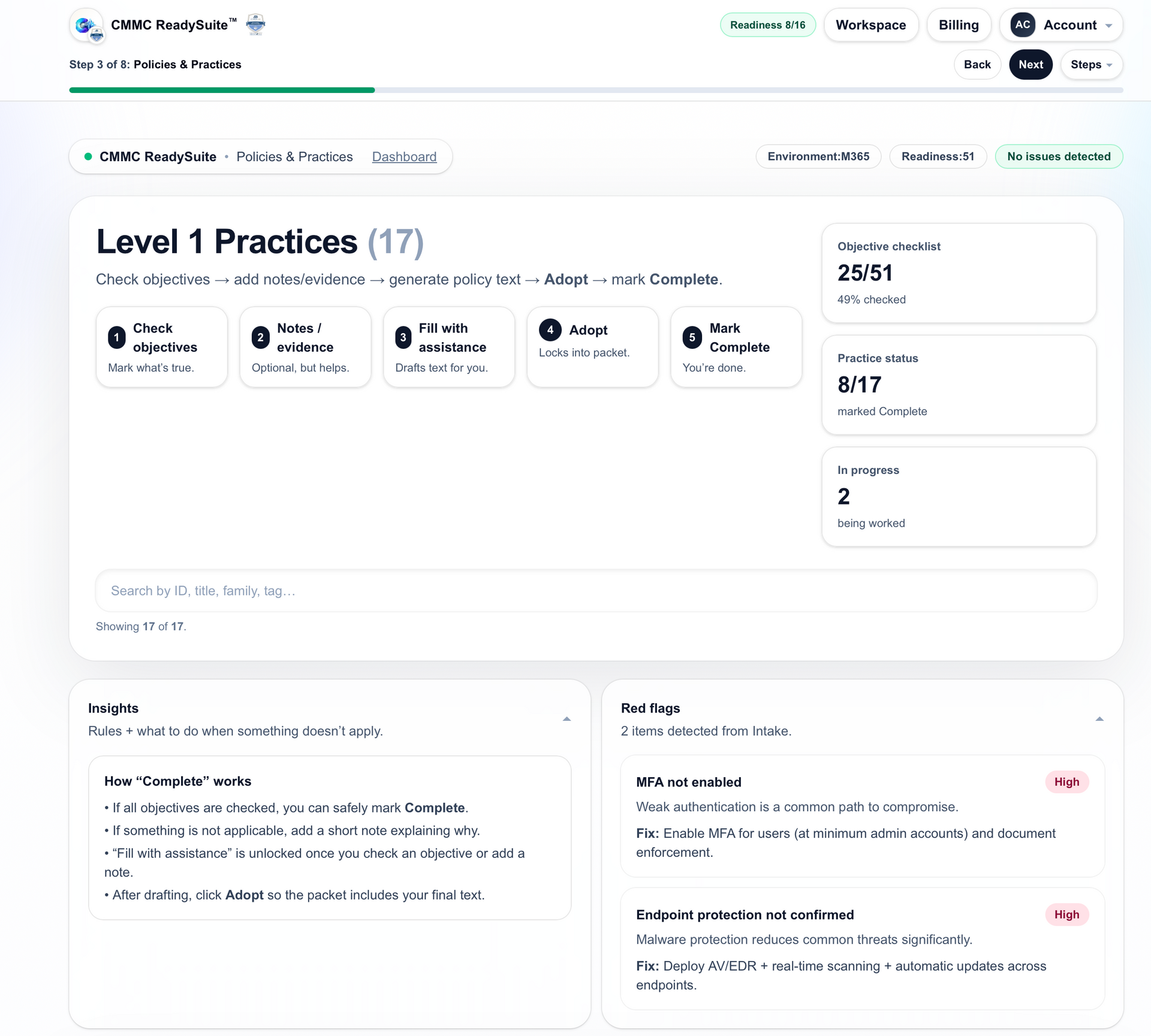 Policy insights view