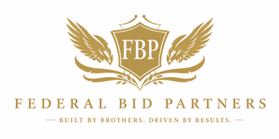 Federal Bid Partners logo with gold wings, shield, and a banner reading “Built by Brothers, Driven by Results.”