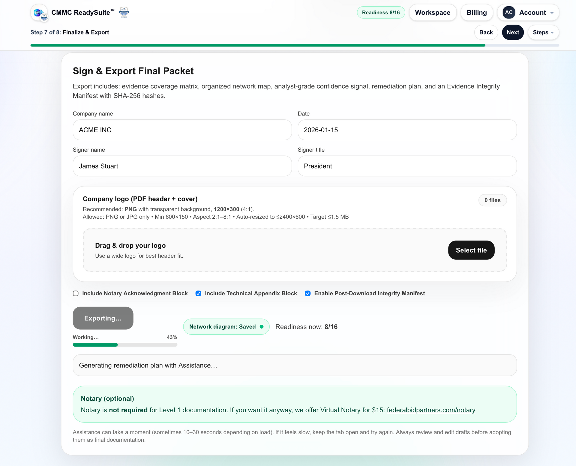 Export packet screen