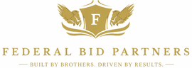 Federal Bid Partners logo with gold wings, shield, and a banner reading “Built by Brothers, Driven by Results.”
