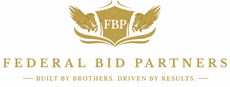 Federal Bid Partners logo with gold wings, shield, and a banner reading “Built by Brothers, Driven by Results.”