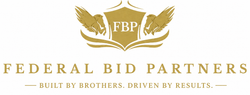 Federal Bid Partners logo with gold wings, shield, and a banner reading “Built by Brothers, Driven by Results.”