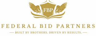 Federal Bid Partners logo with gold wings, shield, and a banner reading “Built by Brothers, Driven by Results.”