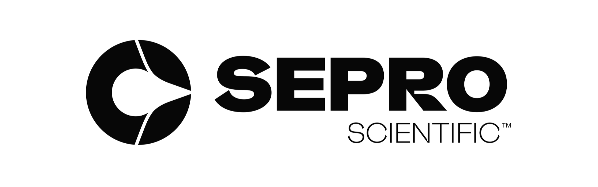 Sepro Scientific logo in black and white with circular icon and wordmark.