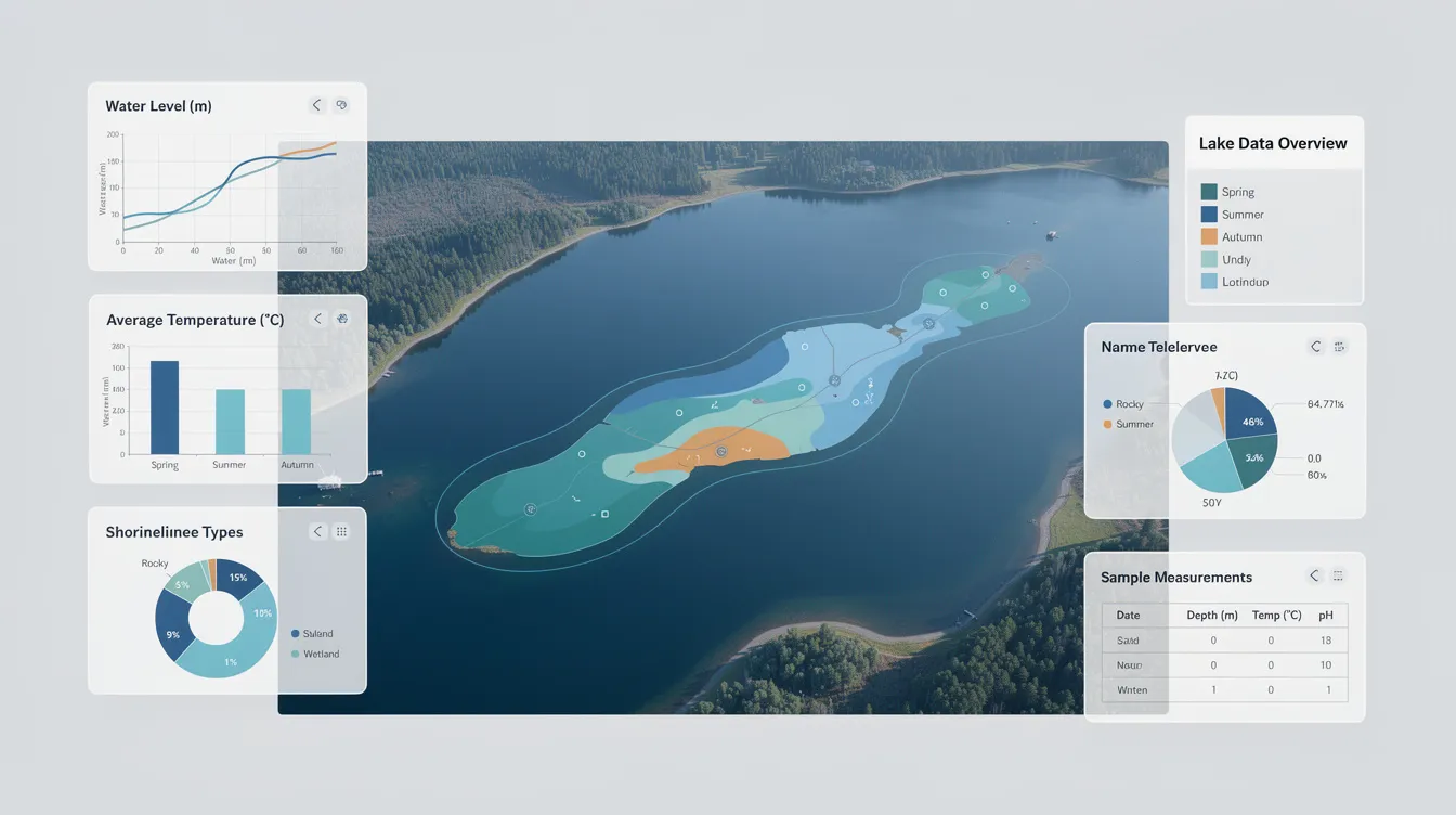 The image showcases a table of example Lake Data, illustrating various metrics and strategies tailored to meet the unique needs of clients. This representation highlights the expertise of a lake consulting firm in empowering businesses to enhance efficiency and drive growth through effective operations and training.