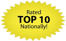 Rated Top 10 Nationally – Louisville, KY – Wayne's Lawn Service Yellow burst shape with