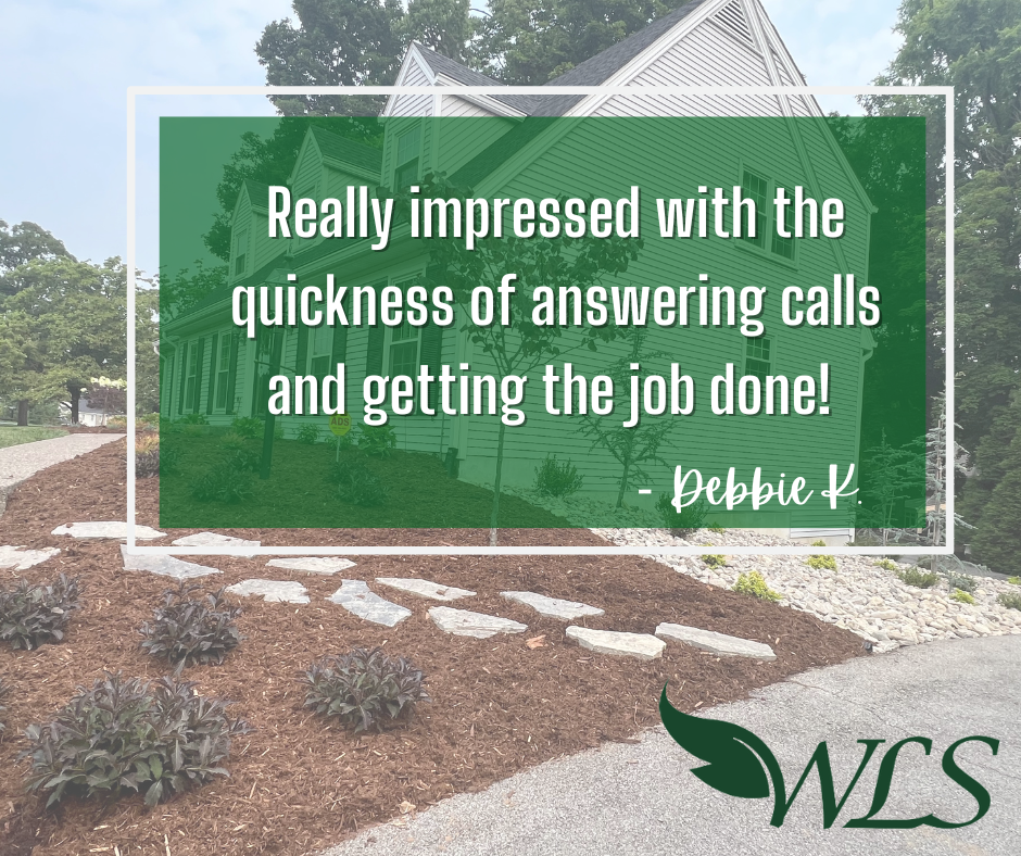 Testimonial: Green overlay text on a home exterior: 