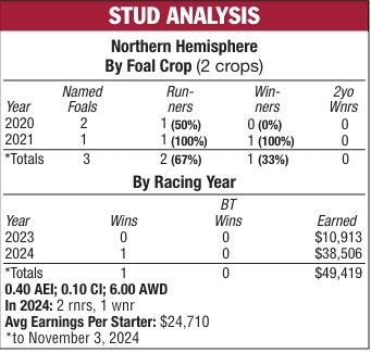 A table showing northern hemisphere by foal crop and racing year