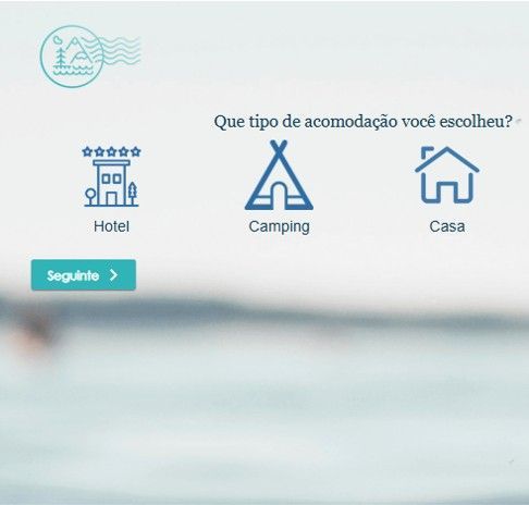 Seleção do tipo de acomodação: Hotel, Camping ou Casa com o botão 