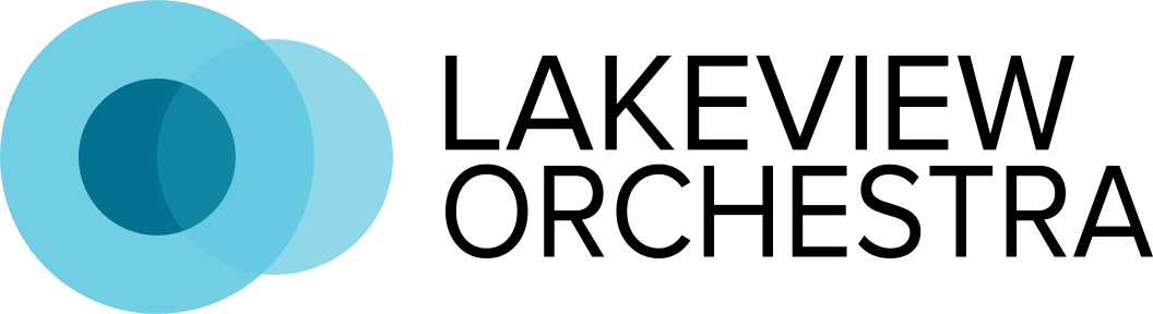 Lakeview Orchestra logo with blue concentric circles and black text