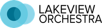 Lakeview Orchestra logo with blue concentric circles and black text
