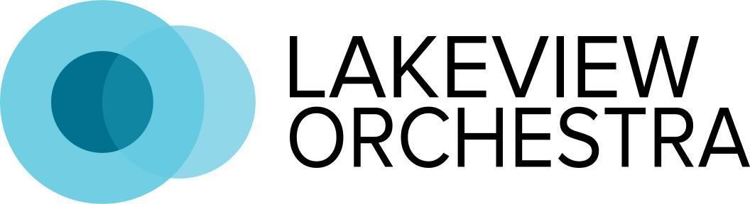 Lakeview Orchestra logo with blue circular icon and black text