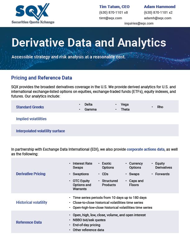 A brochure for derivative data and analytics by sqx