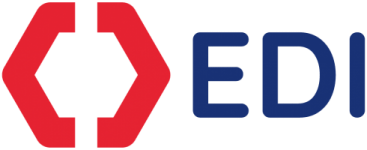 A red and blue logo for EDI on a white background