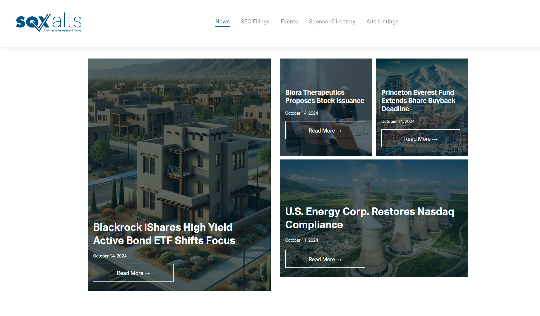 A screenshot of the homepage of SQX Alts.