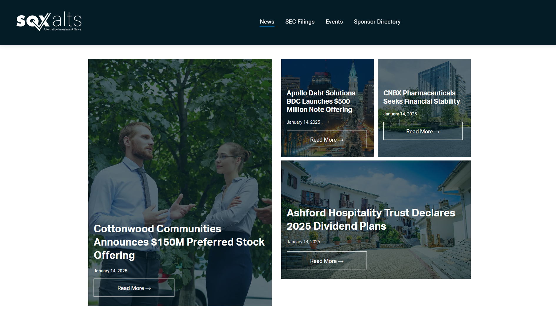 A screenshot of the homepage of SQX Alts.