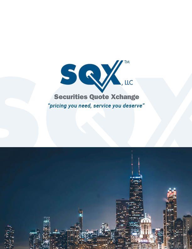 SQX logo atop Chicago skyline at night.