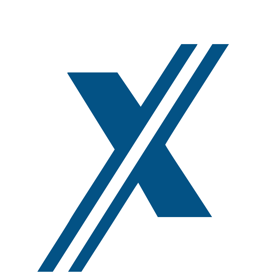 A blue X with two white stripes on a white background.