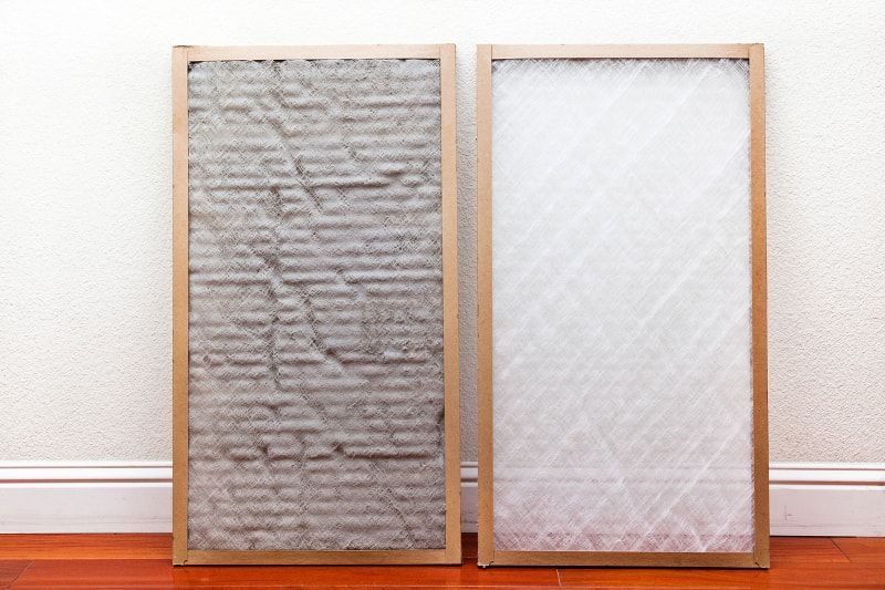 Comparison of a dirty air filter and a clean air filter
