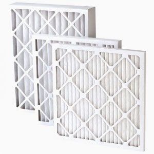 Three white HVAC air filters