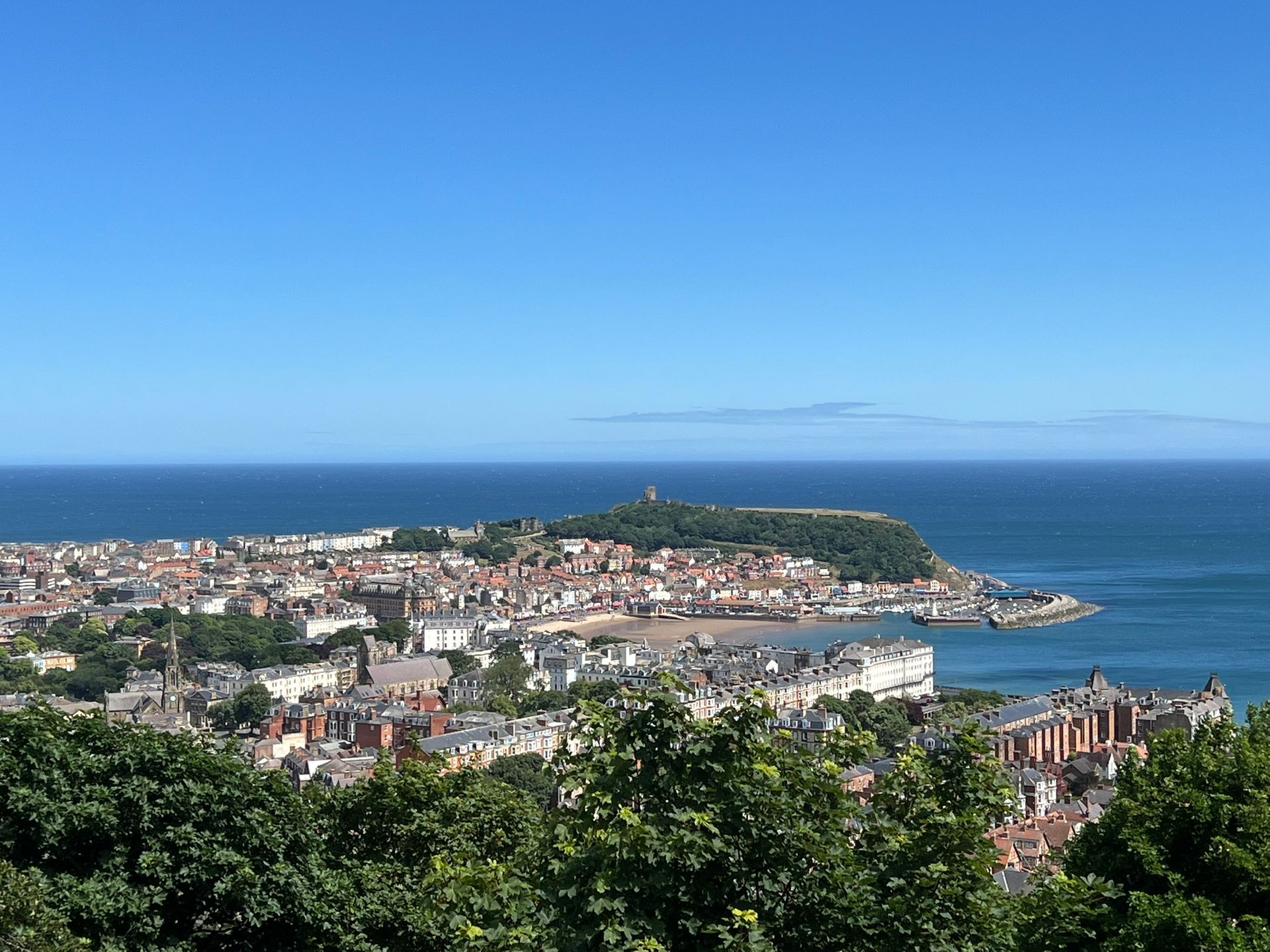 Panoramic view across Scarborough and the coastline from the top of Oliver’s Mount.