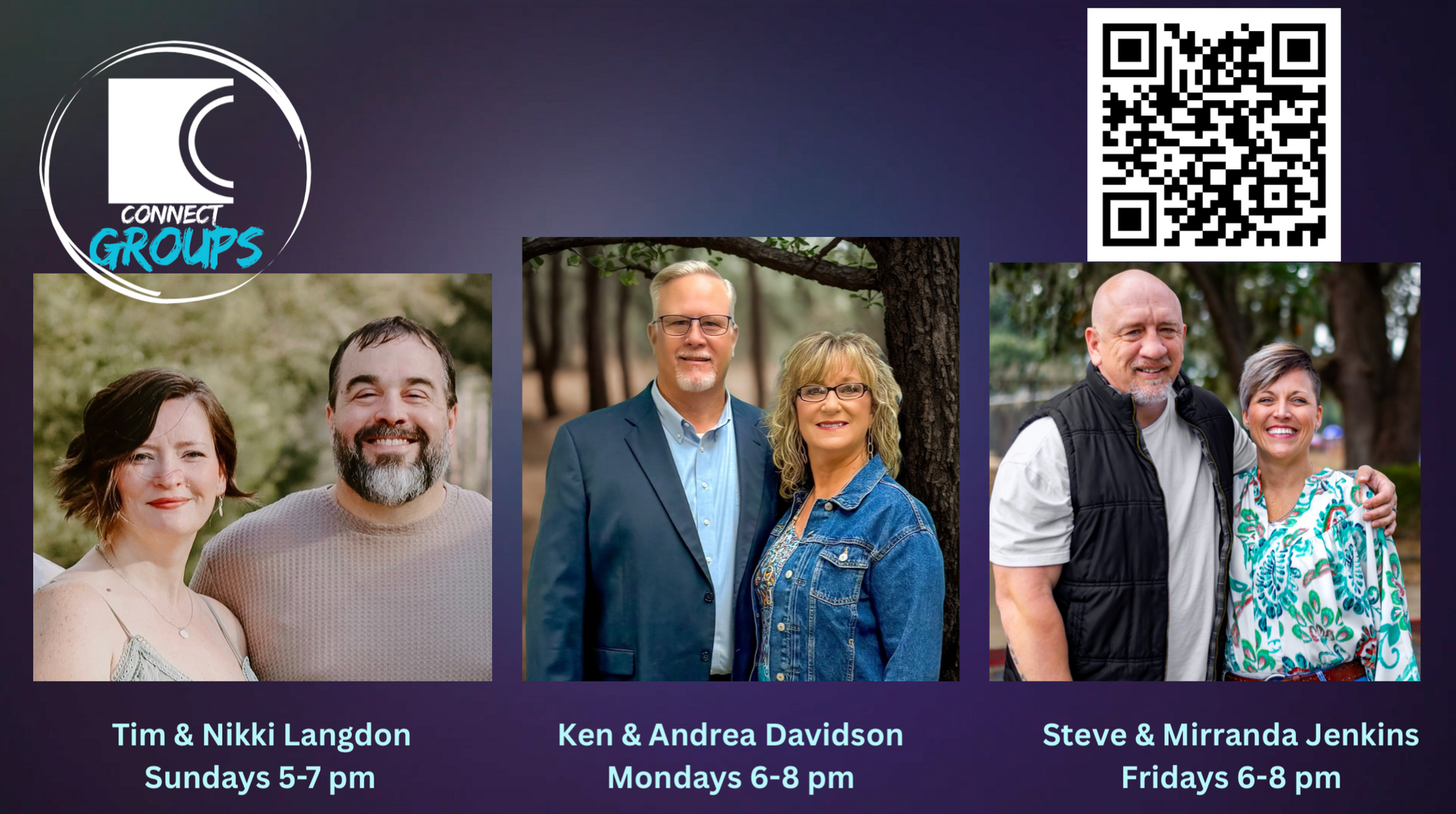 Three staff portraits for TTM & MHSI Lincoln and the Lakes, with logo and QR code on a purple background