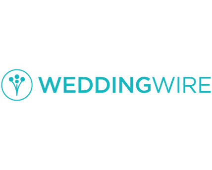 WeddingWire logo: Blue text and floral icon on a white background.