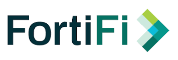 A logo for a company called fortifi with an arrow pointing to the right.