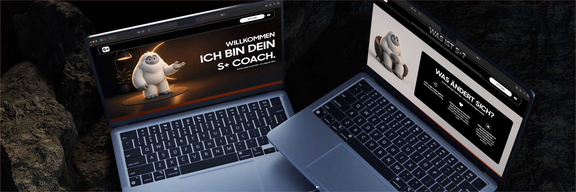 Vier farbenfrohe Smartphone-Bildschirme, die App-Designs auf hellgrauem Hintergrund zeigen